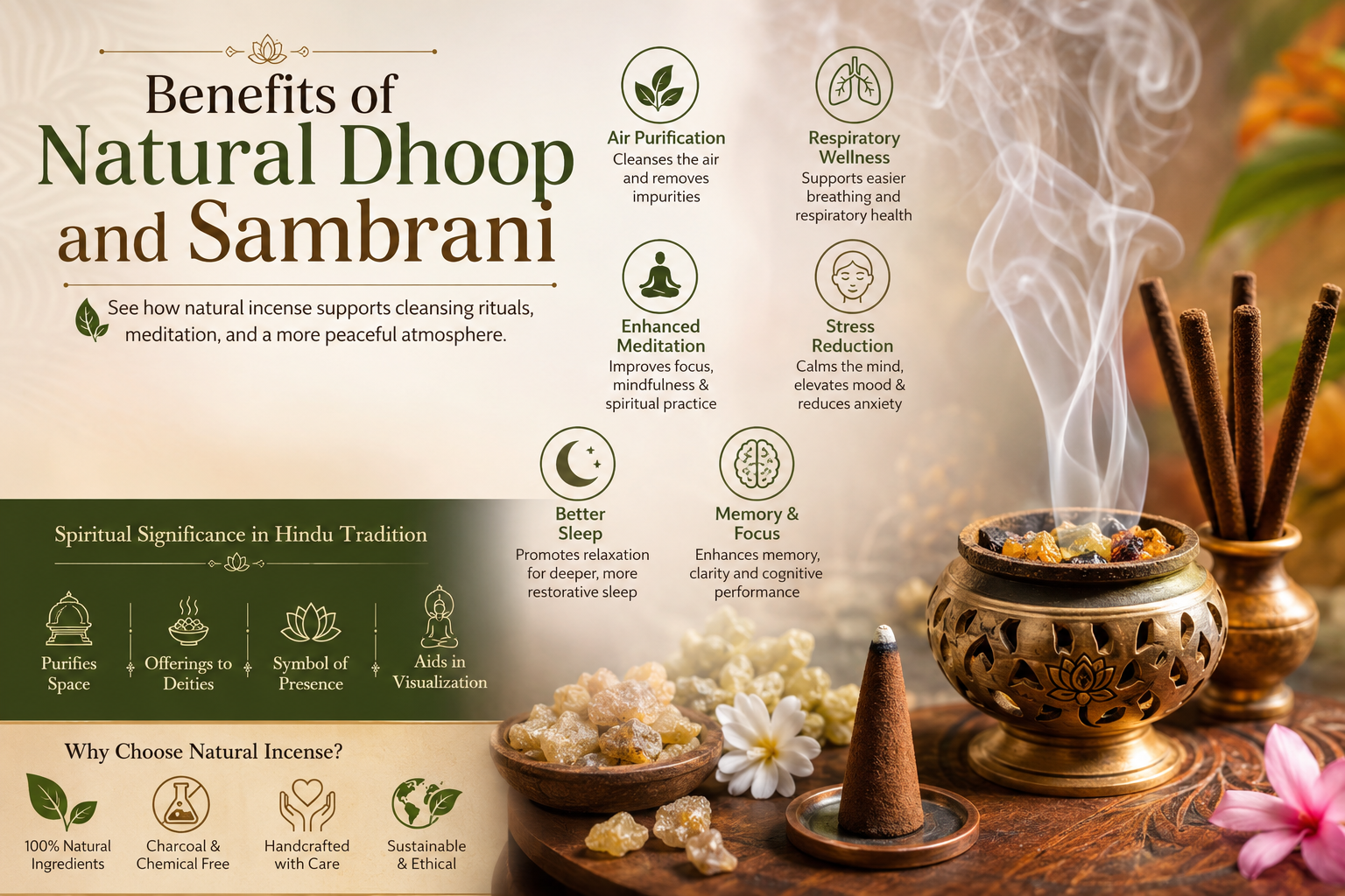 Natural dhoop sticks and sambrani releasing fragrant smoke